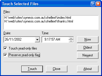 Synesis Software File Touch Shell Extension Arguments Dialog